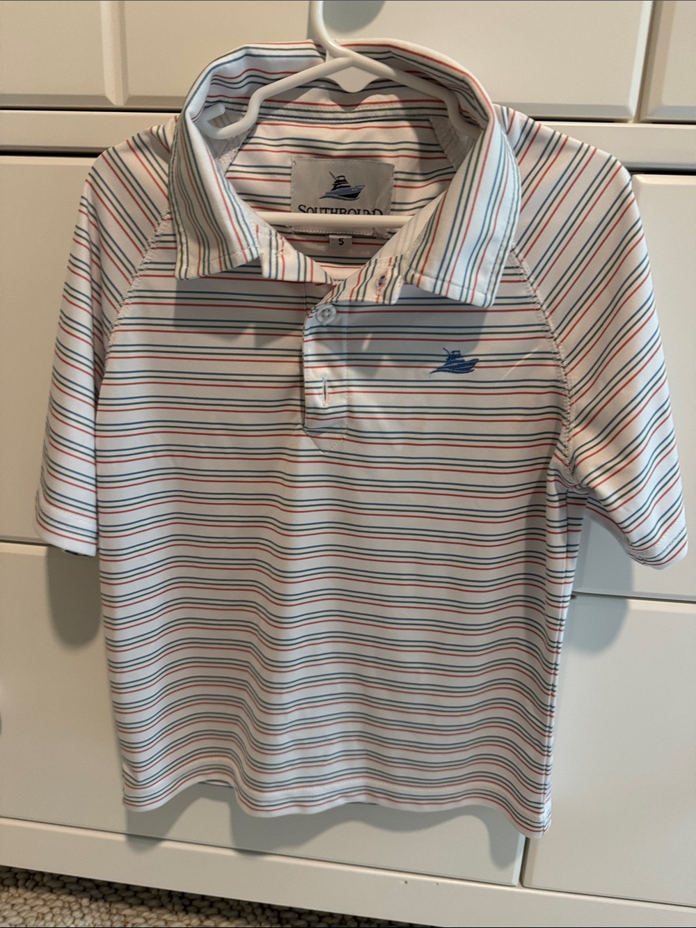 South bound Boys' White Polo with Blue & Red Stripes